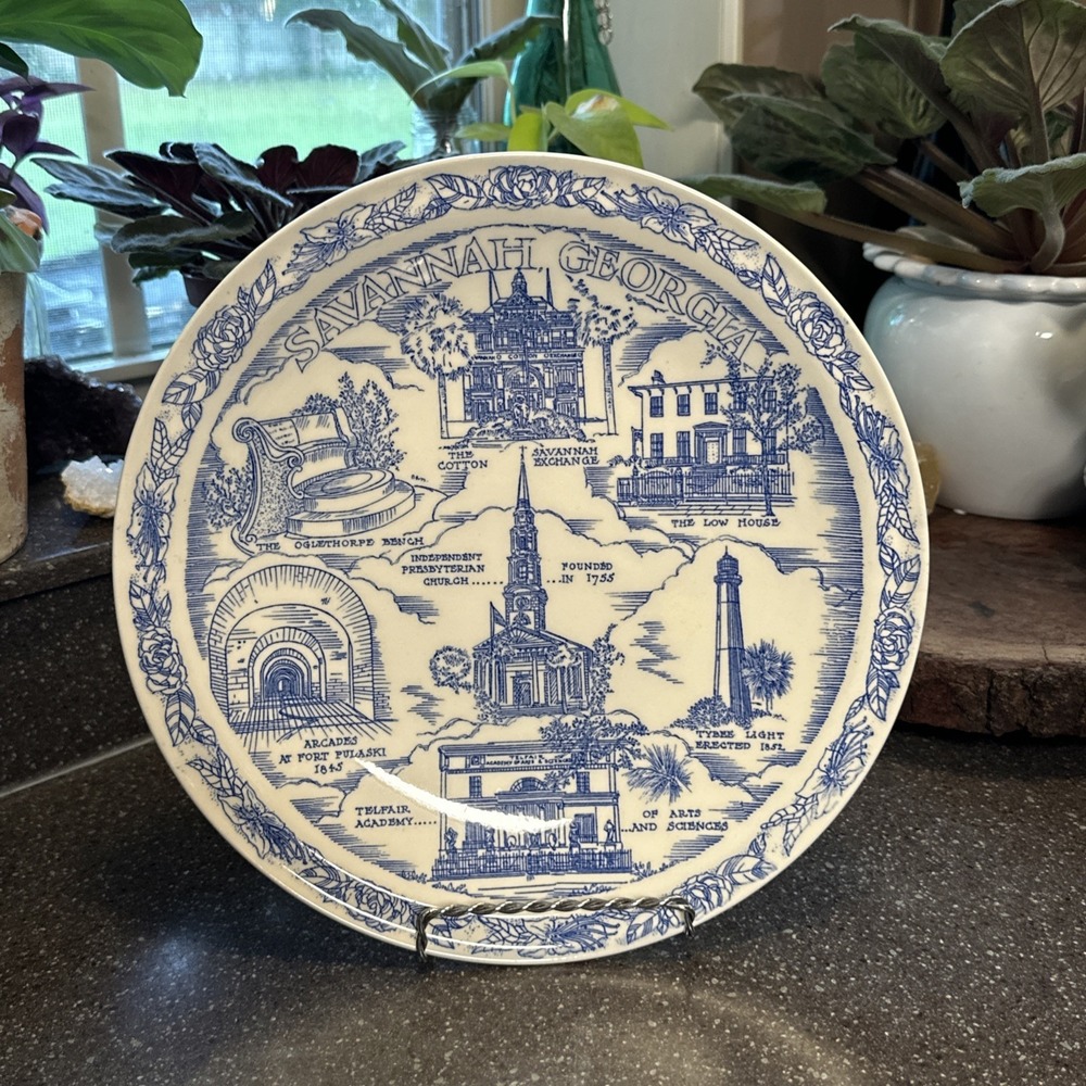 VTG Vernon Kilns Savannah Georgia Collector Plate Barclay's Blue Transferware
